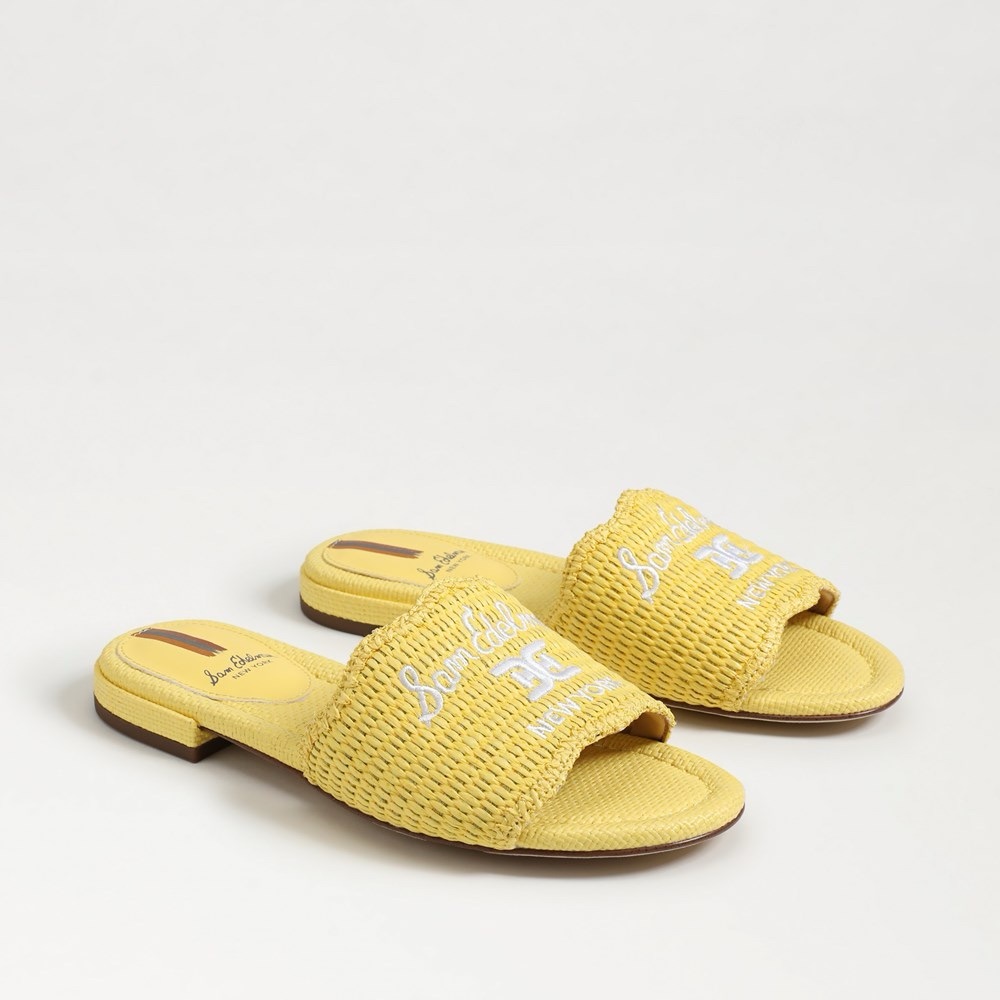Sam Edelman Yellow Raffia Slide Sandals - Picture 2 of 4